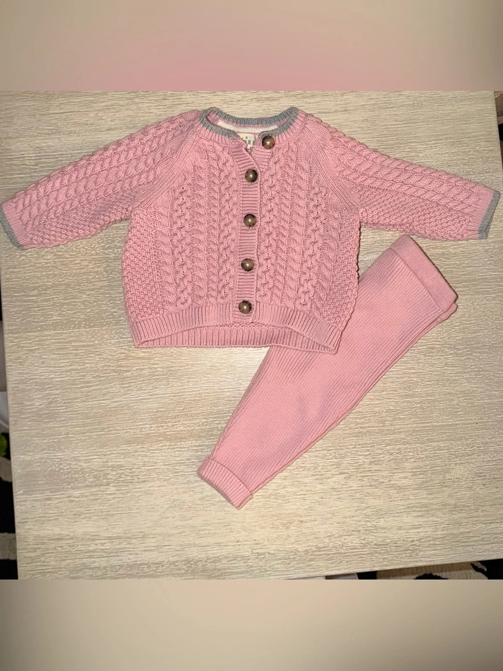Baby Boden Pink Cable Knit Cardigan & Pant Set size 6-9 months